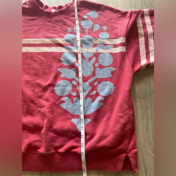 Clearance Sale -Free People Red Sweatshirt with Blue Floral Design - Picture 4 of 4